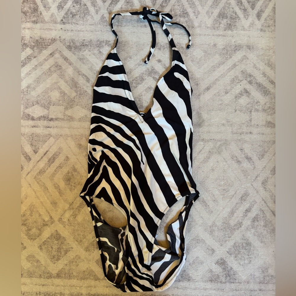 Dolce & Gabbana Black and White Zebra One-Piece Swimsuit